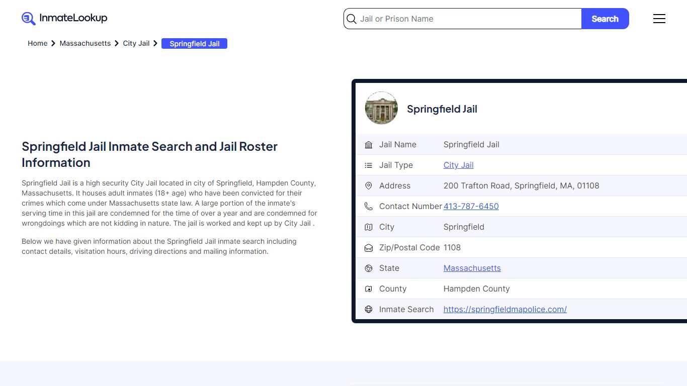 Springfield Jail Inmate Search and Jail Roster Information - Inmate Lookup