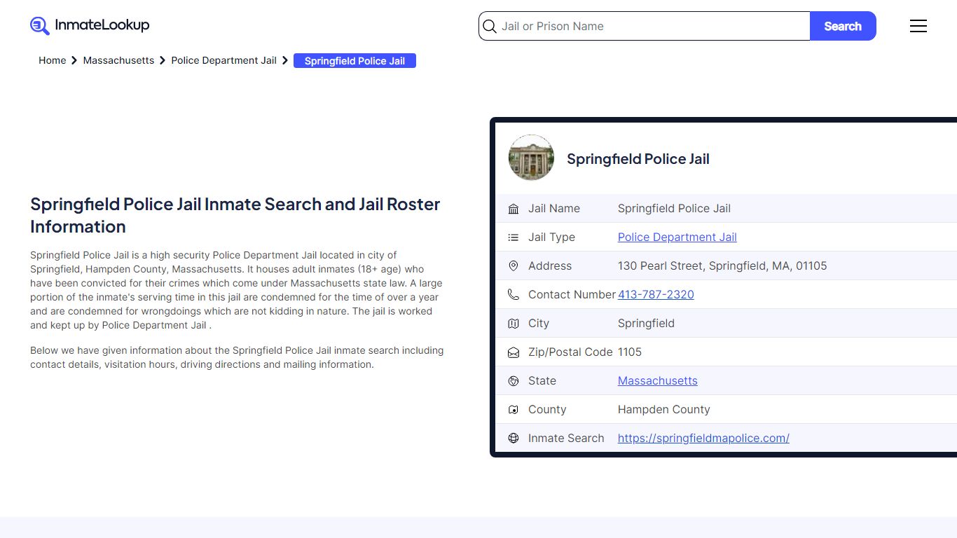 Springfield Police Jail Inmate Search - Springfield Massachusetts ...